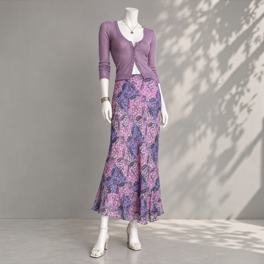 INC International 90s Y2K Silk Midi Skirt 10 Purple Whimsigoth Fairy Grunge Boho